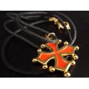 Collier croix occitane (métal et cordon noir)