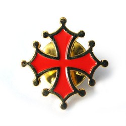 Pin's "Croix Occitane" (Émaillé rouge et bord doré) – 2 cm) 