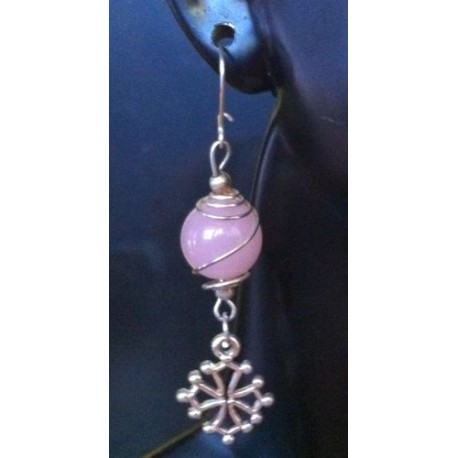 Boucles perle verre rose