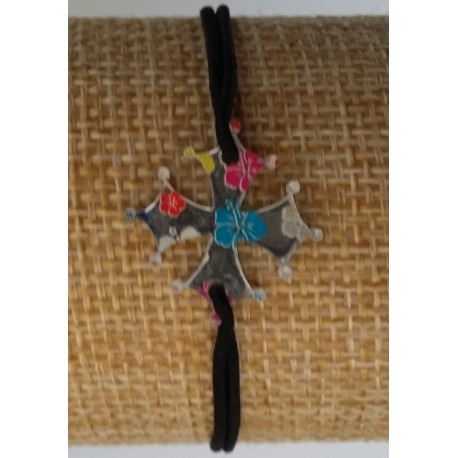 Bracelet croix occitane motif hibiscus