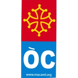 Autocollant croix occitane + "ÒC" bleu pour plaques Immatriculation