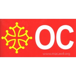 Autocollant Croix + ÒC (fond rouge, croix jaune + ÒC blanc)