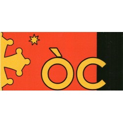 Sticker ÒC + cross and star (yellow on red and black background)