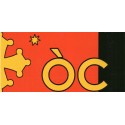 Autocollant ÒC + croix et étoile (jaune sur fond rouge et noir)