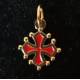 Pendentif Croix occitane dorée avec l'intérieur rouge (Sang et or) 1,5cm