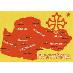 Autocollant carte d'Occitanie - Occitània rouge sur fond jaune